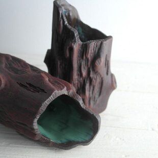 紫砂陶艺花插花盆客厅摆件仿树桩 粗陶花瓶水培干花真花器陶瓷中式