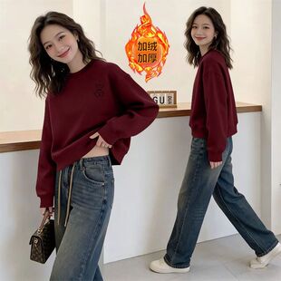 秋冬新款纯棉短款卫衣女加绒加厚时尚潮流百搭慵懒风小个子上衣服