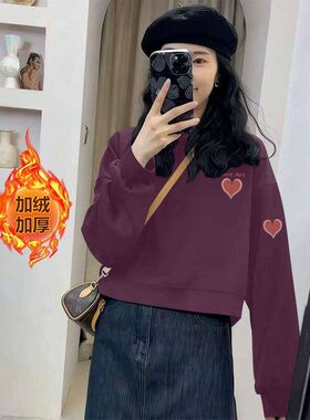 纯棉短款套头卫衣女加绒加厚