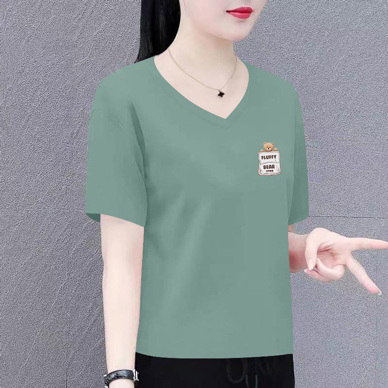 100%纯棉女士短袖V领T恤