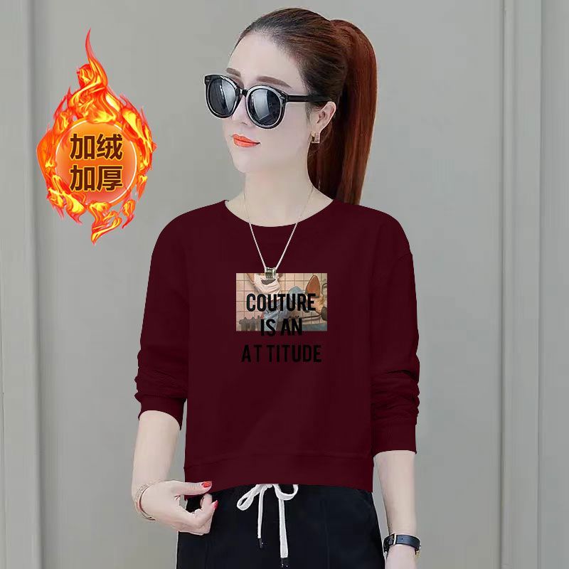 女士纯棉加绒加厚短款高腰卫衣