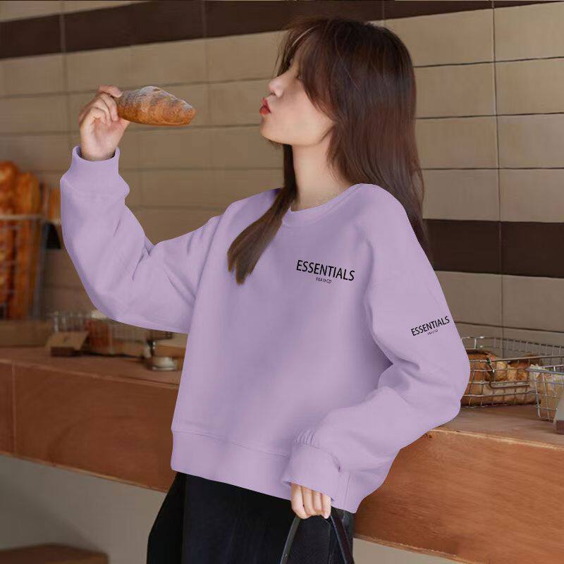 春秋时尚纯棉短款高腰卫衣女韩版宽松显瘦小个子慵懒风印花上衣服