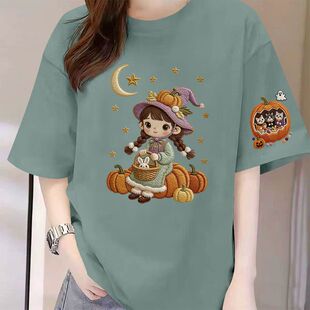 夏季纯棉时尚中长款短袖印花T恤女时尚新款洋气韩版百搭显瘦上衣