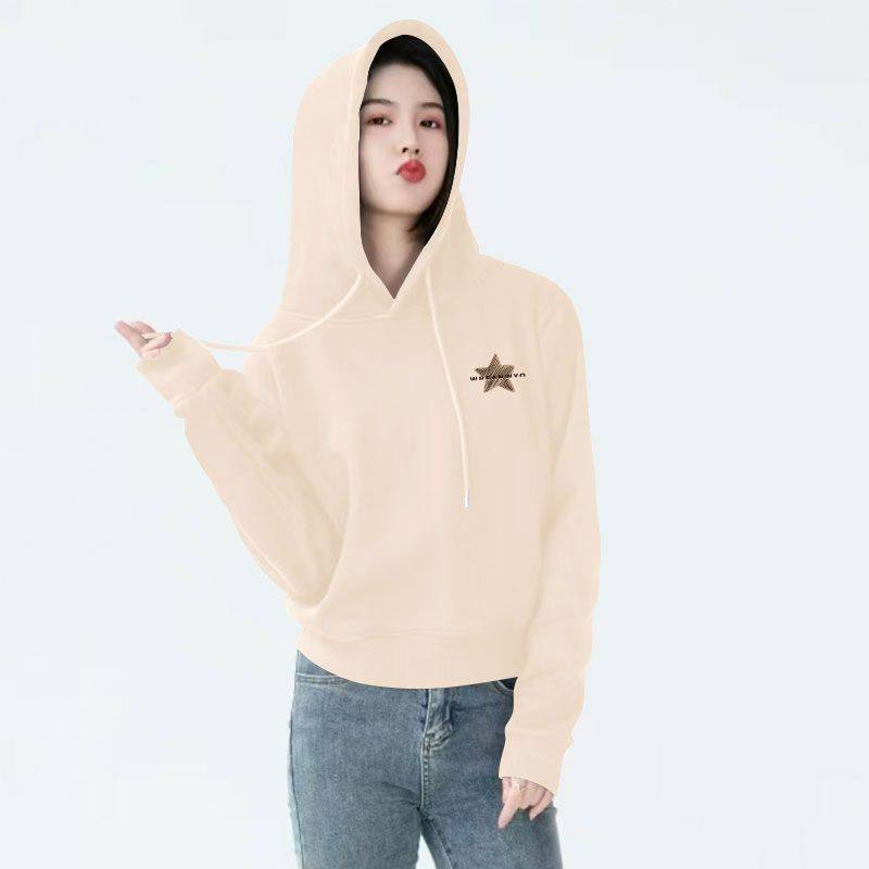 秋冬爆款连帽加绒加厚短款纯棉卫衣女时尚潮流百搭小个子保暖外套