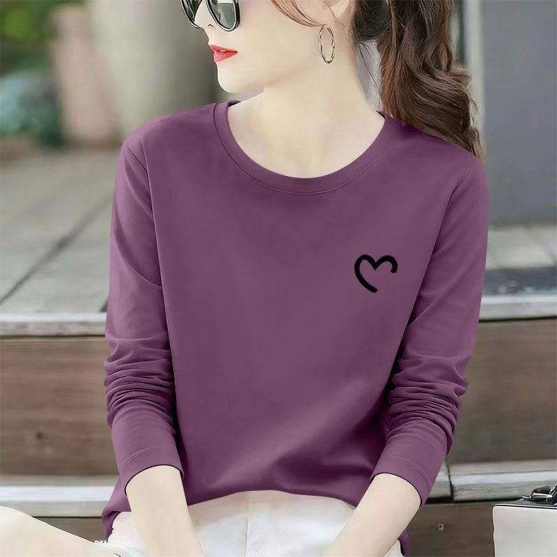 春秋纯棉长袖印花圆领T恤女时尚通勤潮流百搭宽松显瘦休闲ins上衣