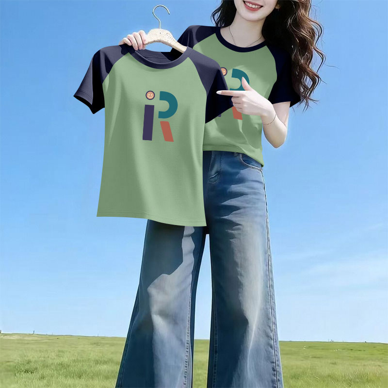 纯棉短袖插肩袖印花T恤女时尚
