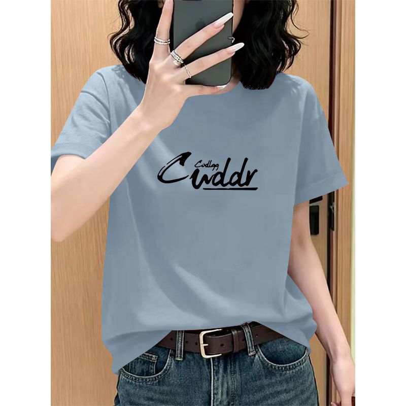 100%纯棉短袖圆领T恤女夏季