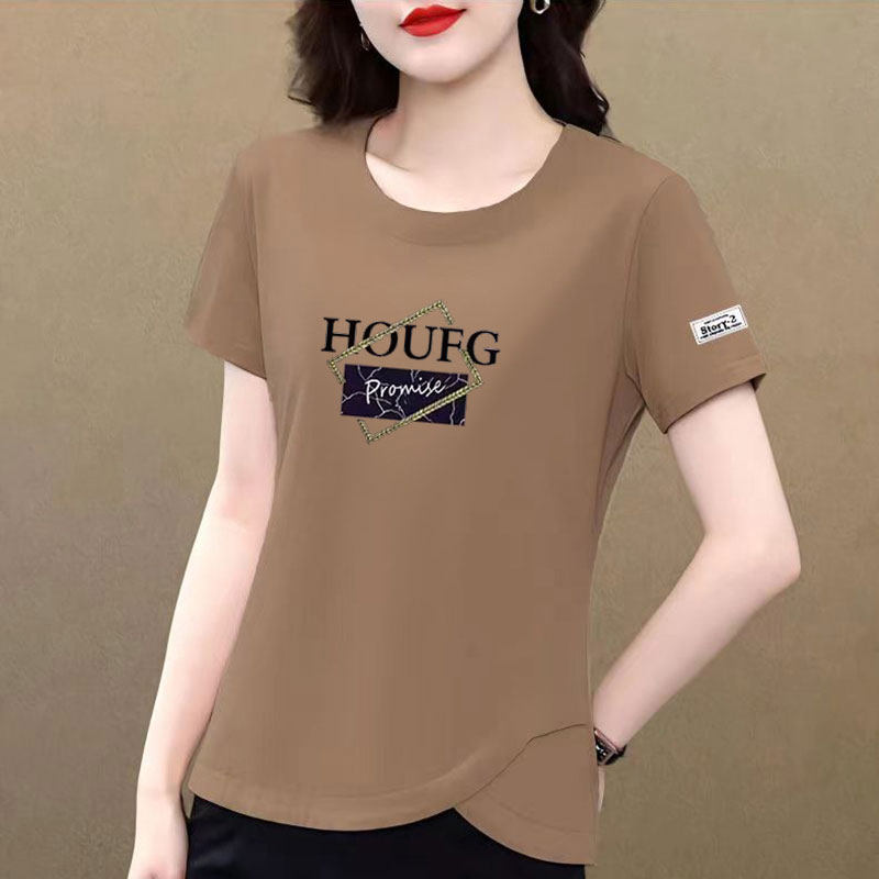 纯棉不规则短袖印花T恤女