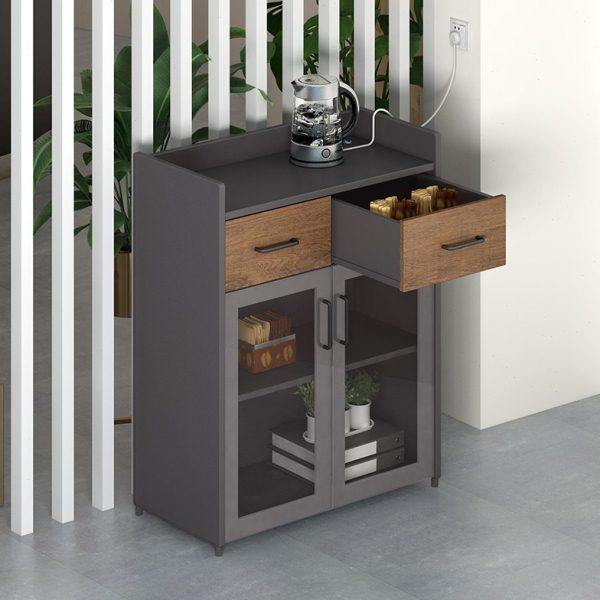 工业风玻璃茶水柜小型边几茶水间矮柜储物柜打印机柜子办公室家具