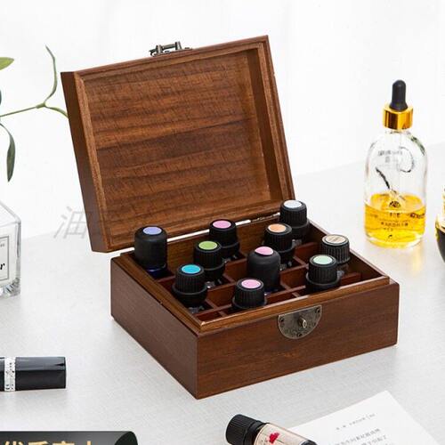 收纳盒ML光香薰精油礼品瓶10子防尘盒展示避20实木箱子收纳分装瓶