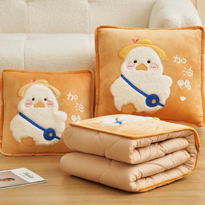 办公室午睡毛毯加厚可收r纳抱枕被子两用折叠枕头空调毯二合一靠