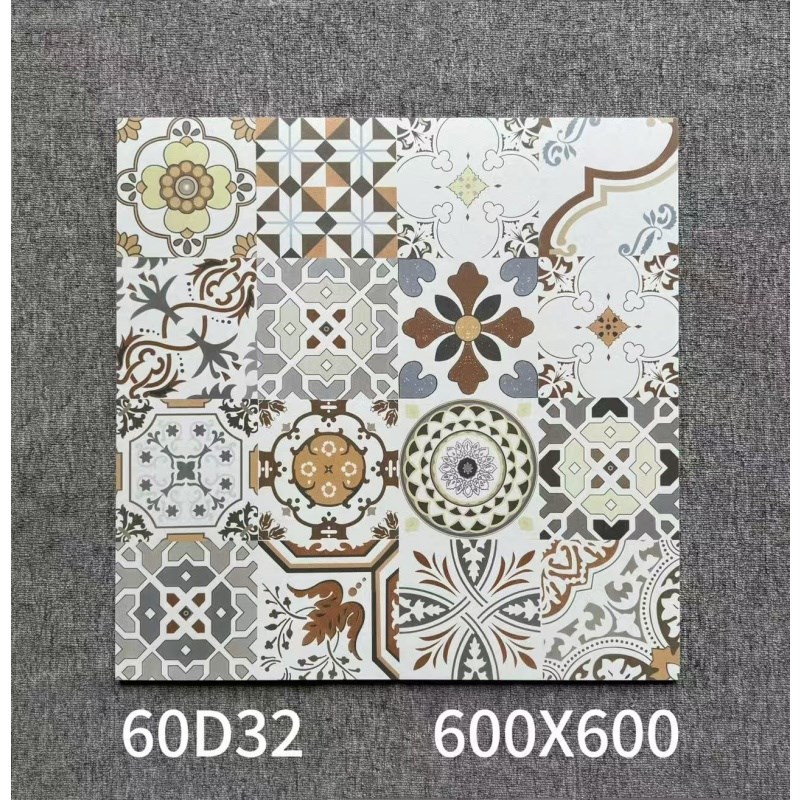 彩色花砖600X600化妆室厨房黑白地砖饭厅花砖阳T台壁砖防滑地板砖