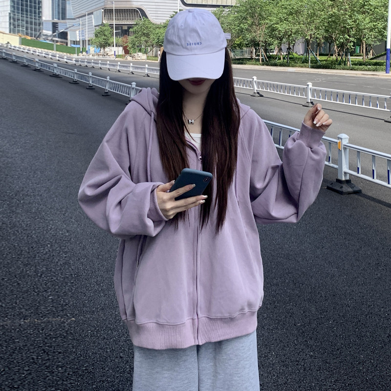 初秋紫色卫衣外套女春秋