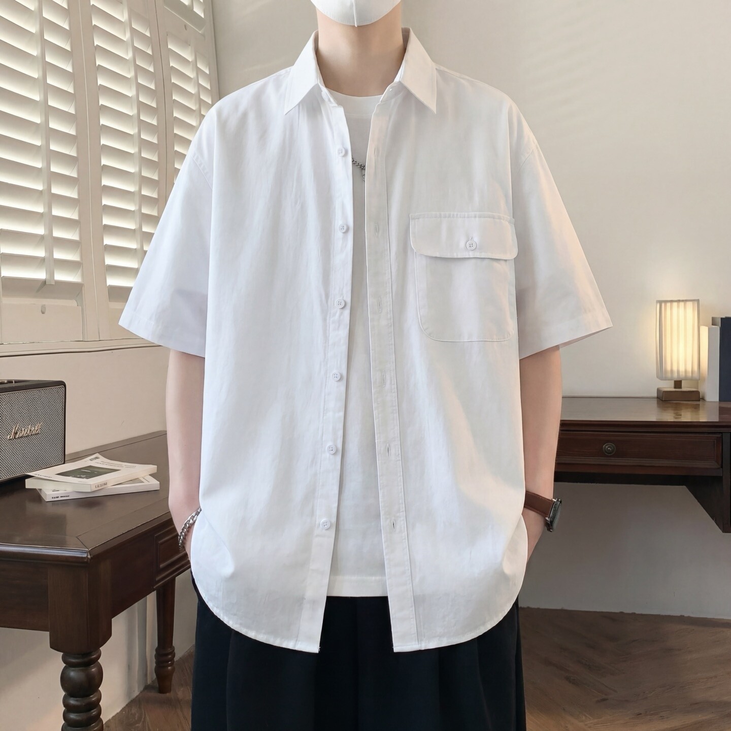 纯棉工装短袖衬衫男夏季