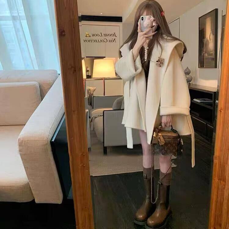 白色双面羊绒斗篷大衣女2