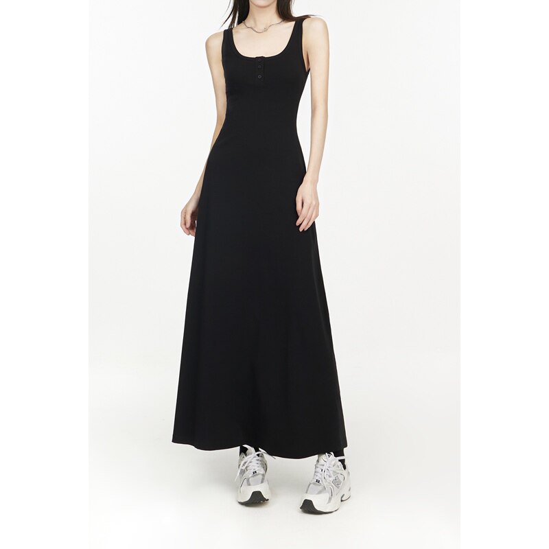 黑色方领洋装女夏季小个