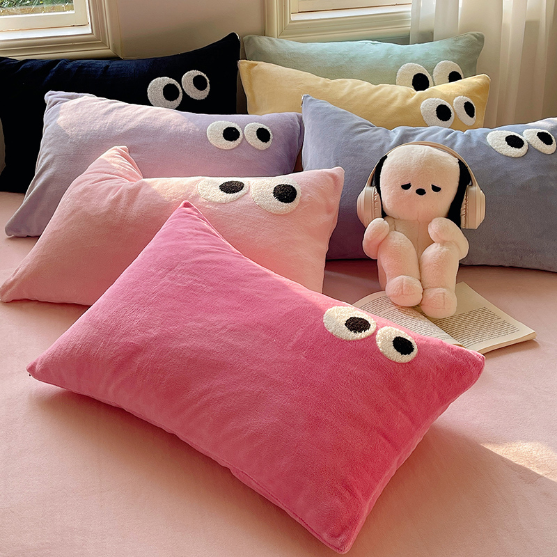 牛奶绒毛巾d绣枕套一对装珊瑚绒枕头套单个48x74cm冬季枕芯内胆套