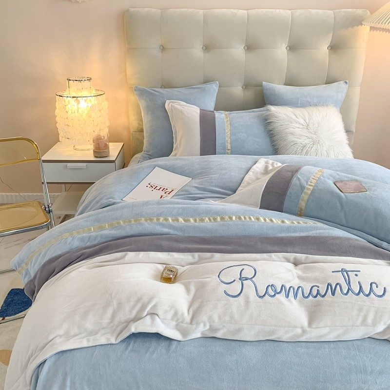 轻奢牛奶a绒四件套双面法兰绒床单被套加厚珊瑚绒冬季简约床笠床