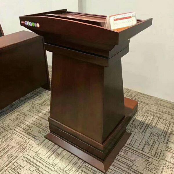 深胡桃木色实木演讲台红棕色发言台迎宾台带脚踏前台接待前台Y-2