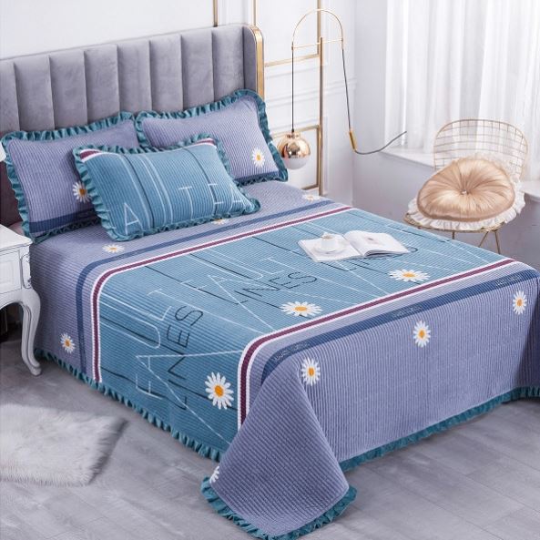 牛奶水晶绒床盖单件2022年新款冬季加绒法兰绒床单三件Z套夹棉铺