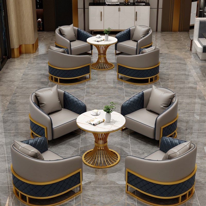 轻奢酒店大堂沙发椅子商务休息区接待台售楼处接待洽.谈桌椅组合