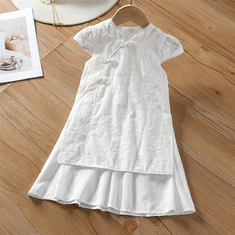 女童夏季时髦连衣裙2025新款童装盘扣旗袍裙白色背心裙棉质可扎染,童装/婴儿装/亲子装,连衣裙,淘宝优惠券,粉丝福利购,淘宝优惠卷