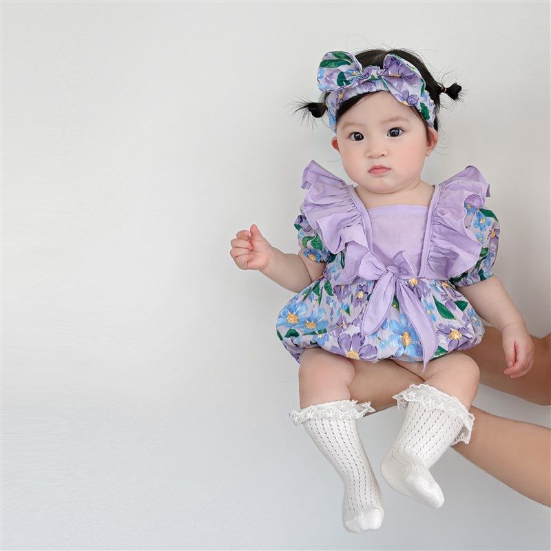 2024夏季新款婴儿包屁衣宝宝短袖海棠花哈衣三角爬女童网红爬爬服,童装/婴儿装/亲子装,连身衣/爬服/哈衣,淘宝优惠券,粉丝福利购,淘宝优惠卷