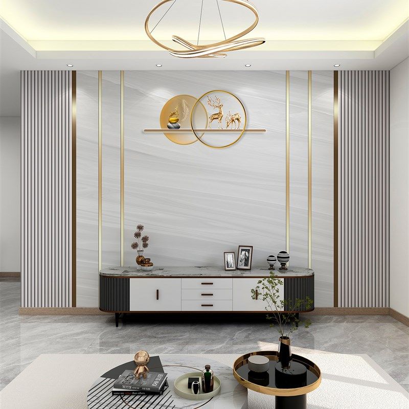 电视背景墙壁纸立体线条高级感墙布现代简约客厅影视墙装饰画贴画