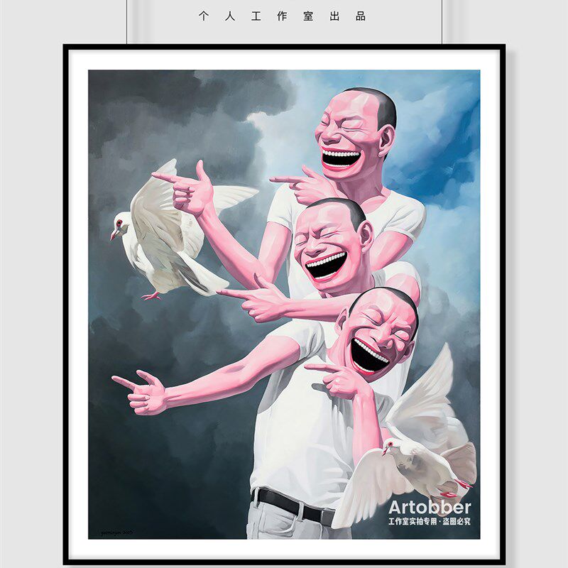 岳敏君大气版画当代微笑主义笑脸潮流艺术客厅动漫装饰画卧室挂画