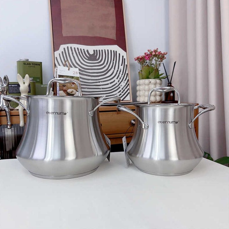 高颜值小蛮腰 18/10不锈钢汤锅加厚加高大容量蒸煮炖锅煲汤卤水锅