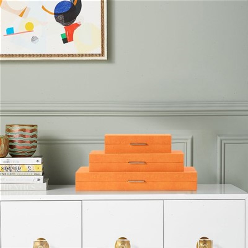 绒布包装盒家居软装饰品收纳盒样A板房玄关酒店PU皮橙色首饰盒摆