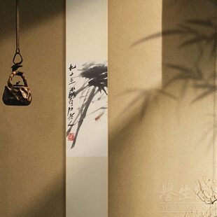 水墨竹子新中式卷轴挂画齐白石花鸟国画茶室书房装饰画餐厅壁画