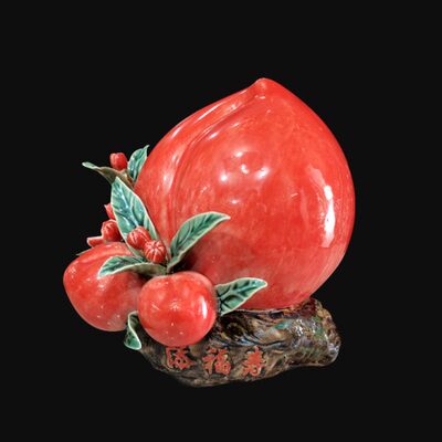 陶瓷添福寿寿桃摆件生日礼品客厅玄关新房电视柜酒柜博古架饰品