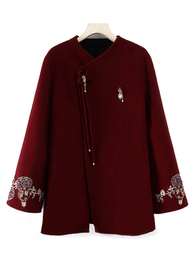 【粉红粉丝专享】新中式国风短款刺绣毛呢外套885136