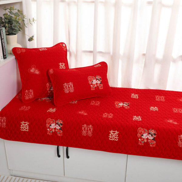 结婚飘窗地垫红色婚房阳台喜庆卧室床边窗台垫榻榻米全棉垫子定制