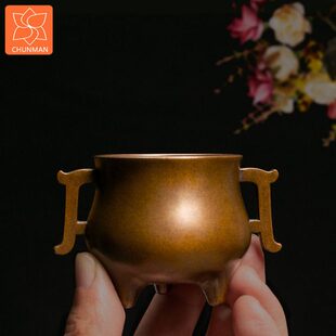 庆松堂苏工铜炉名家胡庆松制深腹截耳炉手工复古紫铜摆件室内熏香