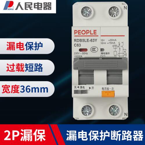 人民电器小型漏电保护器家用保护开关2P63a窄漏保空开断路器总闸