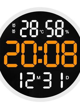 韩版LED简约挂钟客厅圆形时钟静音数字温湿度电子钟12寸挂钟6620