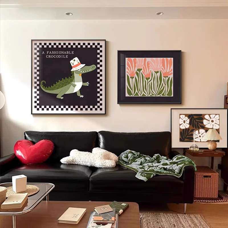 多巴胺客厅装饰画小众艺术抽象壁画斗柜餐厅挂画高级感卧室卡通画