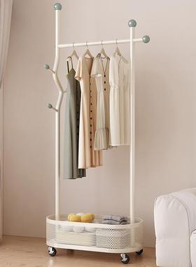 奶油风卧室落地脏衣篓挂衣架家用铁艺衣服收纳架简易可移动衣帽架