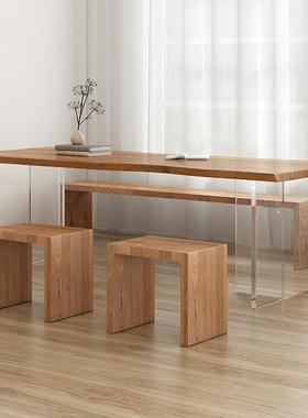 北欧轻奢亚克力实木餐桌轻奢网红悬浮吃饭桌设计师长条整板书桌