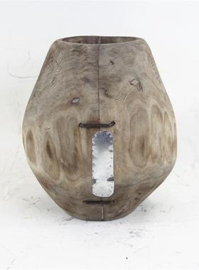 销售复古风家居民宿客厅做旧插花实木装饰花瓶摆件拍摄道具