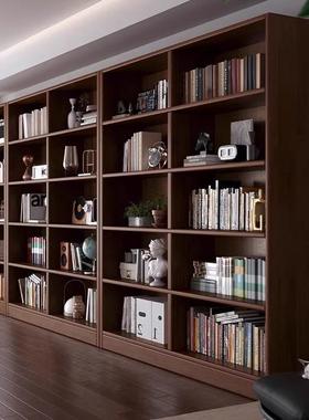 Aa2全实木家用书架胡桃木色整墙一体落地置物架靠墙客厅储物组合