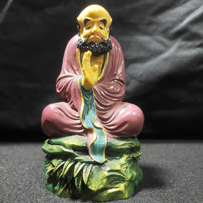 黄杨木彩绘禅衣达摩像手把件中式家居雕刻工艺品人物木雕摆件