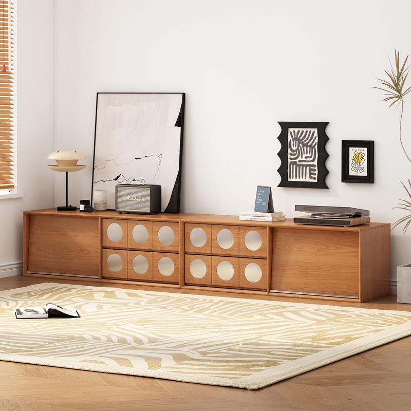 实木组合电视柜樱桃木收纳柜储物柜一体法式落地电视柜中古卡门柜