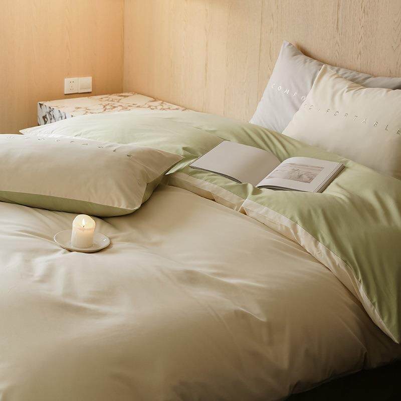 100S全棉磨毛四件套高支秋冬季保暖加厚纯棉被套床单床笠刺绣简约