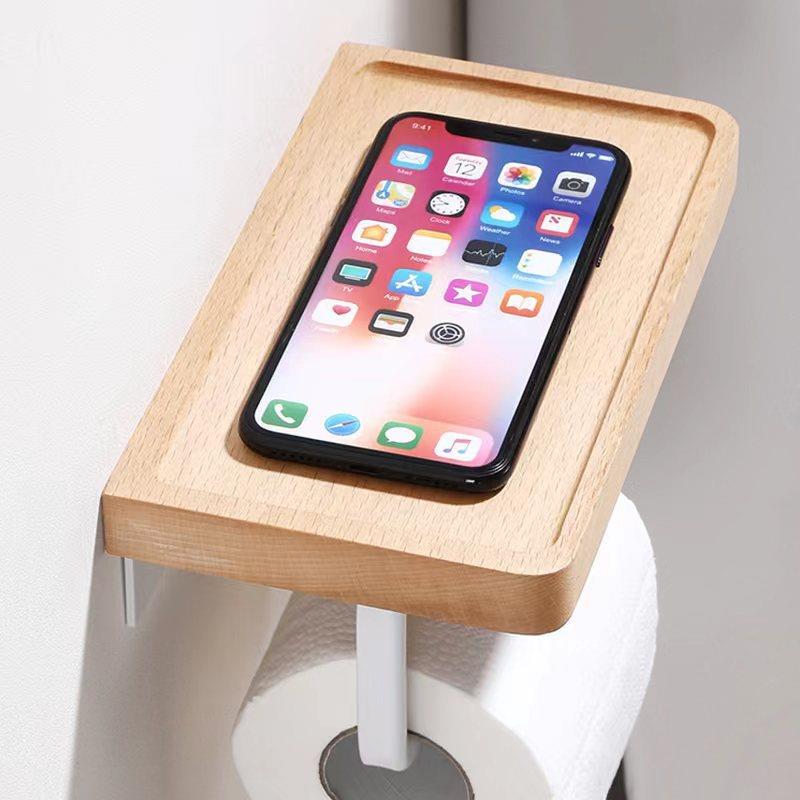 纸巾架免打孔卫生间置物架厕所卷纸架实木创意北欧风卫生间纸巾盒