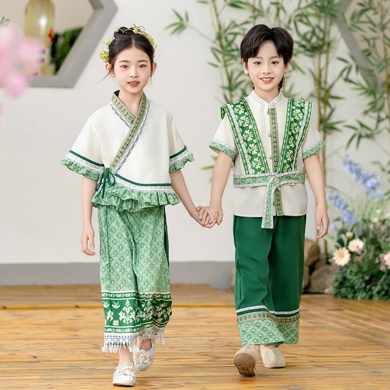 傣族服装男童短袖儿童三月三少数民族成人夏季云南西双版纳傣族裙图片
