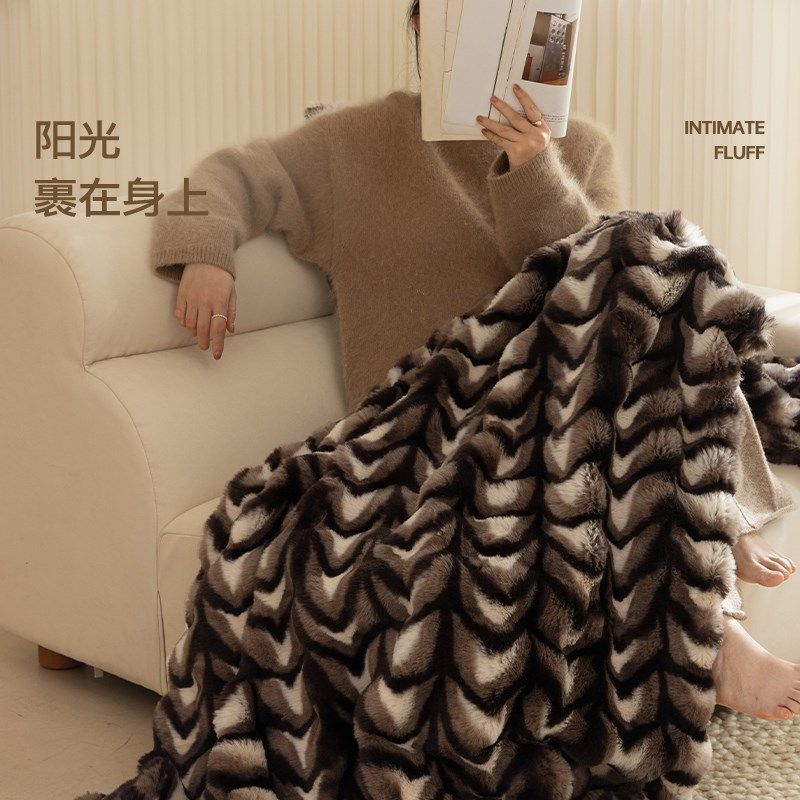 兔毛绒盖毯冬季长毛午睡披肩小毯子办公室加厚毛毯高级感沙发毯,床上用品,休闲毯/毛毯/绒毯,淘宝优惠券,粉丝福利购,淘宝优惠卷