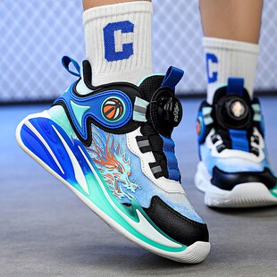 儿童篮球鞋透气网面旋转纽扣运动球鞋男童鞋子秋季新款男孩跑步鞋